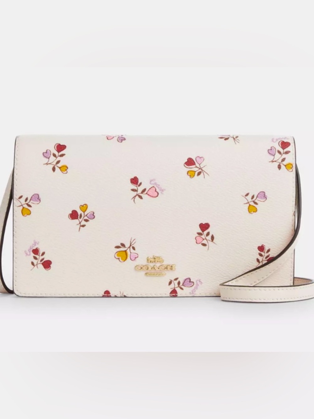 Coach Anna Foldover Clutch Crossbody Bag With Heart Print